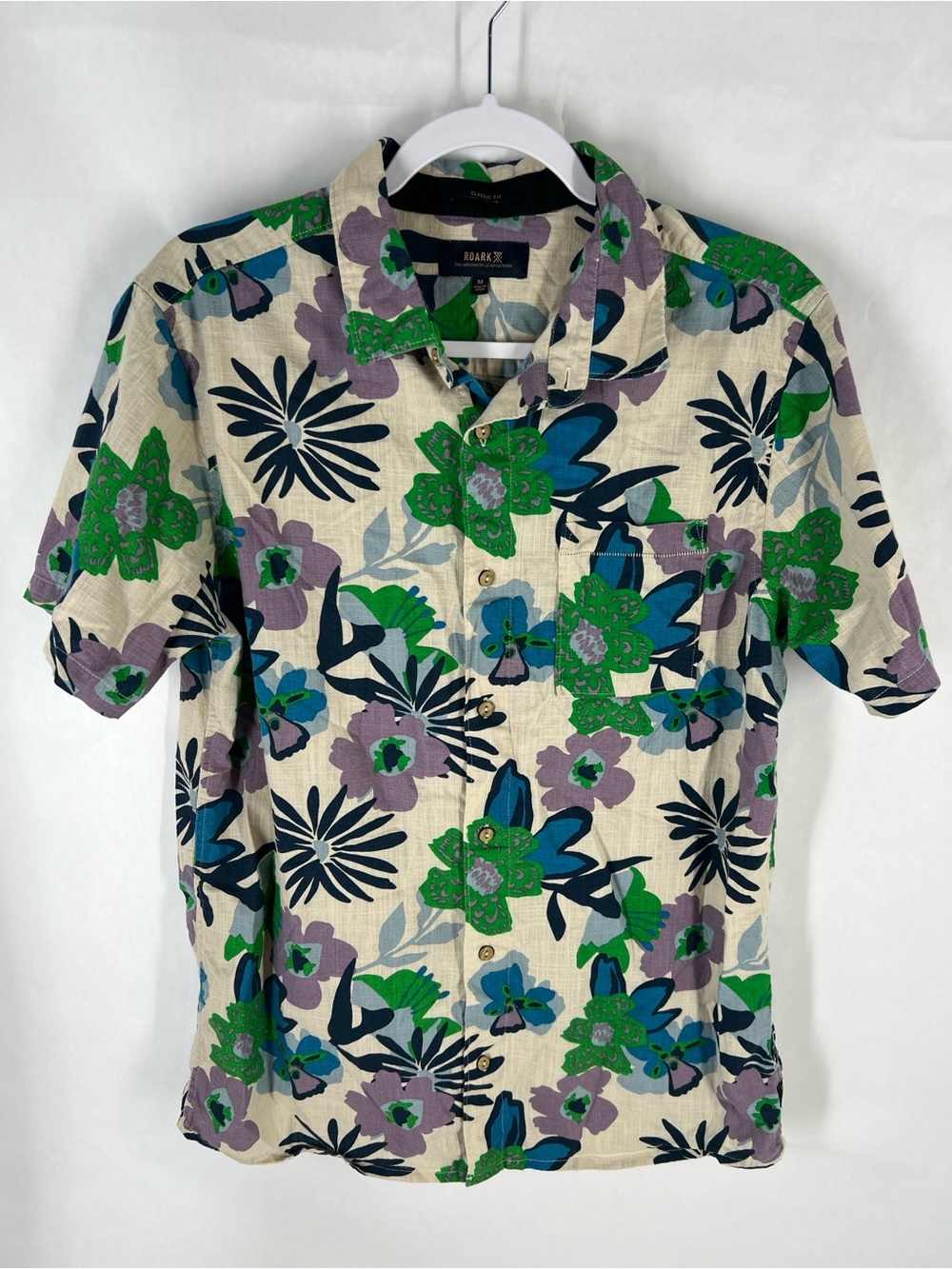 Roark Men’s Floral Button Up Shirt Size M Organic Cotton Linen - Picture 2 of 13